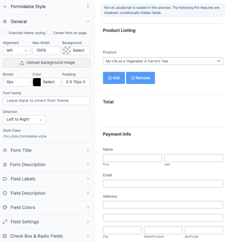 Formidable's custom WordPress form styling