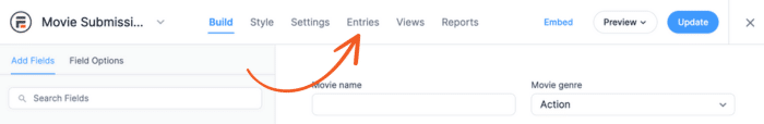 A red arrow points at the entries tab
