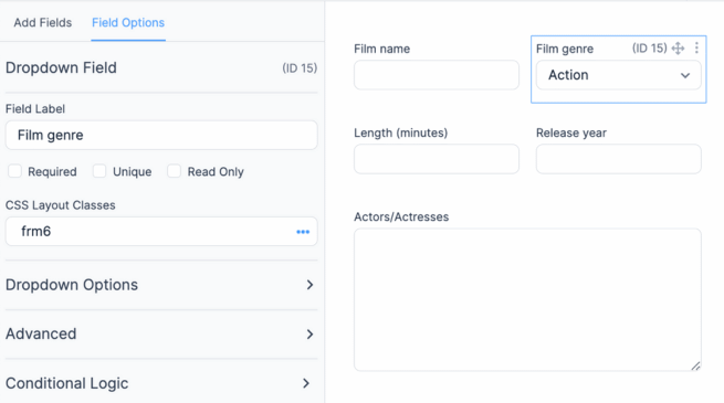 An example movie submission form